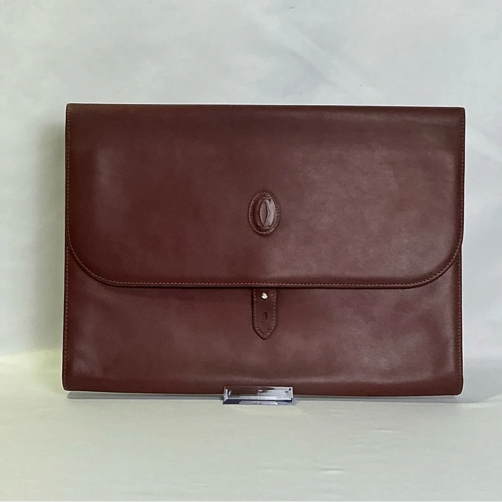 Cartier must de Portfolio Briefcase Document Bag Clutch Bordeaux Red